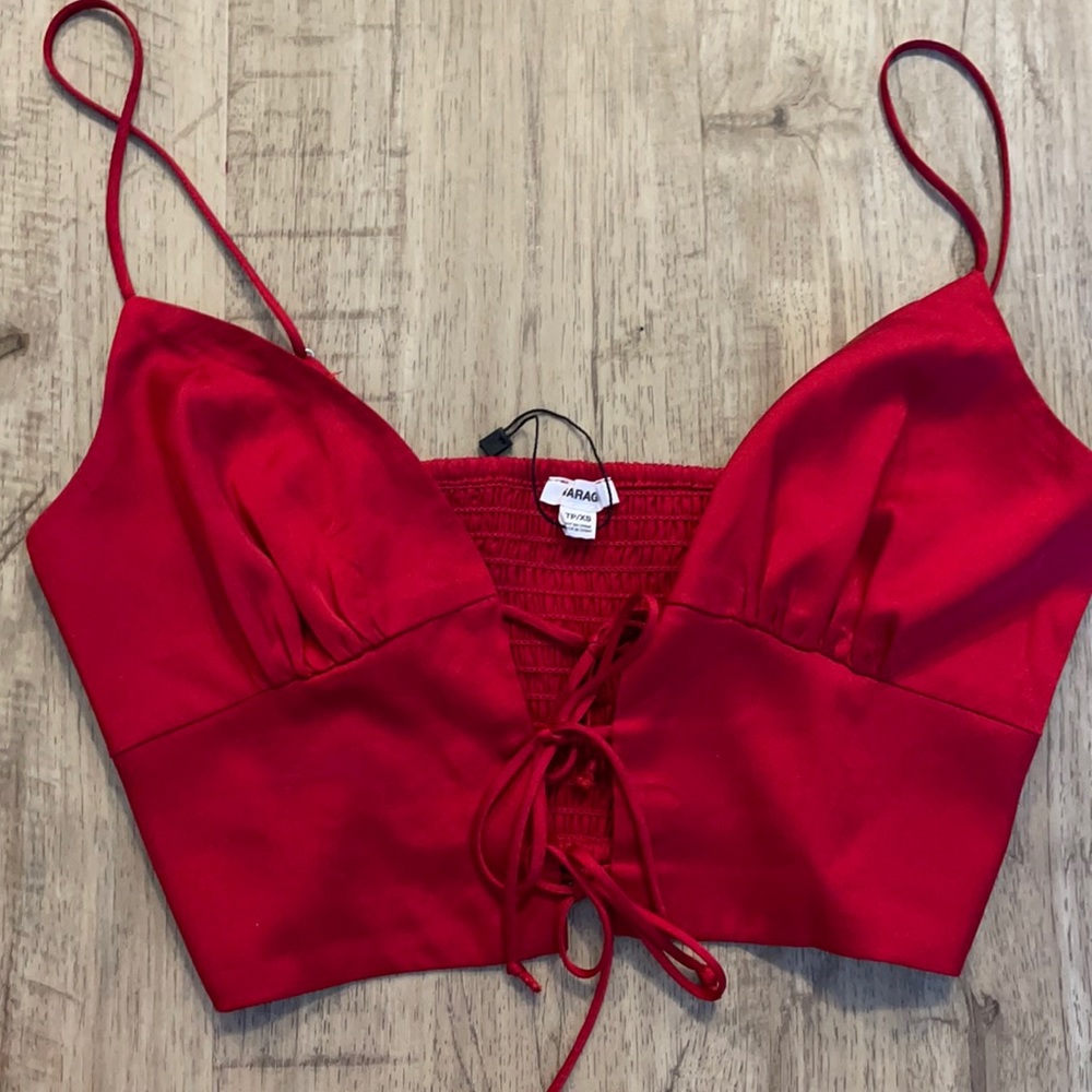 Garage red silk type crop top